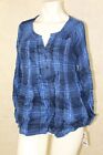 Style & Co New Womens Plaid Pleated  Top Long Sleeve Navy Blue Blouse NWT R10B3