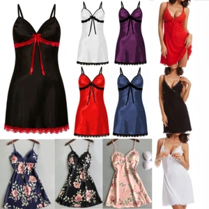 Womens Satin Silk Dress Lingerie Sleep Dress Night Dress Pajamas Robe Nightwear/ - Picture 1 of 32