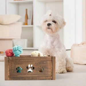 Paw Shaped Cutout Pet Wooden Storage Crates Toys Box Pet Gift Hamper Collection - Picture 1 of 4