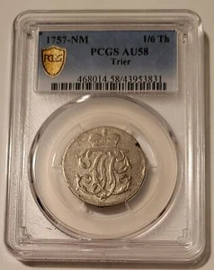 Germany States Era Trier 1757 NM Silver 1/6 Thaler AU58 PCGS Top Pop - Picture 1 of 4