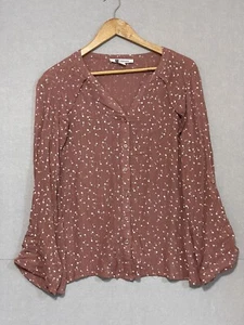 ROCKMANS Womens Ladies Top Blouse Metallic Stripe Floral Dusty Rose Size 12 - Picture 1 of 7