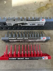 (3)Hansen sockets tray 1/4” standard drive & 1/4” metric 3/8 metric new .USA