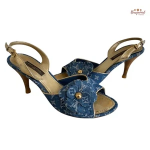 Auténticas sandalias Louis Vuitton azul denim con monograma de lona talla 36/6 - Imagen 1 de 15