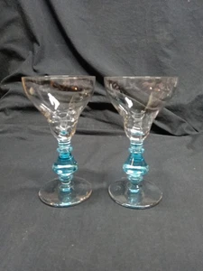 Set Of 2 Bryce Crystal CERULEAN BLUE 894 Cordial Wine Stem  - Picture 1 of 8