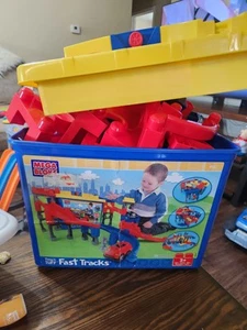 MEGA BLOKS Tiny 'n Tuff Fast Tracks Race Car Blocks Garage w/ Transport Truck - Picture 1 of 2
