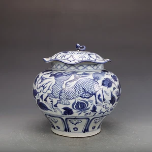 Fine Collectable Chinese Hand Blue&white Porcelain unicorn Jar - Picture 1 of 10