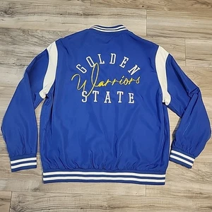 NBA Golden State Warriors Satin Bomber Jacket Mens 2XL Blue Varsity Jacket  - Picture 1 of 13