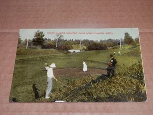 SOUTH HAVEN MICHIGAN - 1907-1915 ERA POSTCARD - GOLFING at COUNTRY CLUB - LADY - Imagen 1 de 2