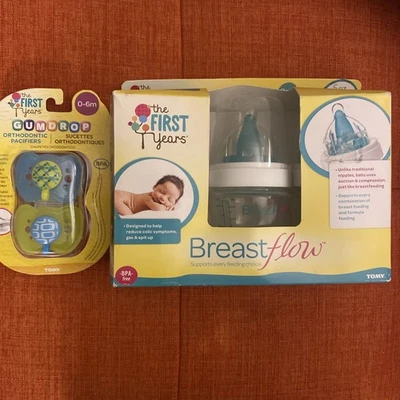 First Years 0m-t 5 oz Flaschen 3er Pack langsam fließende Brustwarzen & kieferorthopädische Schnuller - Bild 1 von 4