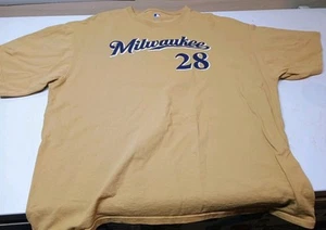Prince Fielder #28 Jersey T-Shirt Men's Size XXL Gold Milwaukee Brewers MLB - Picture 1 of 6