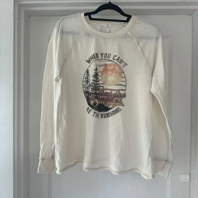 Maurices Sweatshirt Womens Medium Ivory Graphic Quote Find the Sunshine Raglan - Image 1 of 4