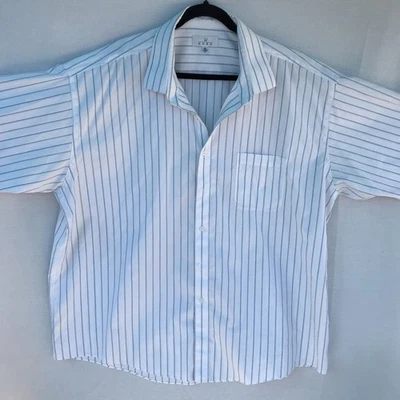 Рубашка с длинным рукавом ENRO, 80-е 2 слоя не железо 100% хлопок, белый/синий 19 34-35 большой - Изображение 1 из 4