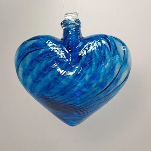 Mundgeblasenes Glas Sari Optik blau 5" Herz Ornament - Bild 1 von 7