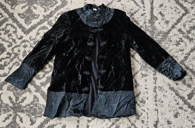Vintage 1990s 2000s Black Crushed Velvet Frog Closure Jacket - Image 1 of 4