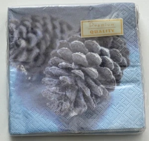 Pkg (20) 2006 Christmas PINE CONE 3-Ply PAPER BEVERAGE NAPKINS Blue  ~ Germany - Picture 1 of 4
