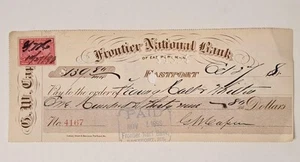 1898 Frontier National Bank Eastport Maine Check with 2 Cent Documentary Stamp - Bild 1 von 3