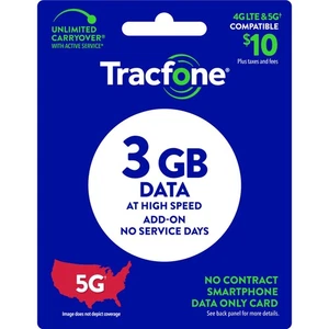 Carte de données Tracfone 10€ - 3 Go (carte physique) - Photo 1 sur 1