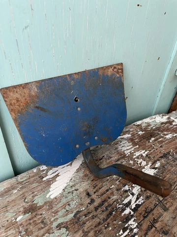 Vintage Hand Garden Hoe Old Metal Farm Tool in blue paint Country Garden Cover