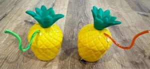 2 NEW Pineapple Shaped Drink Cups 12 fl oz with Straw & Lid Plastic Refillable - Picture 1 of 3