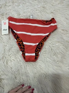 Maaji High Waisted Reversible Swim Bottom Orange Animal Print Stripe XL NWT $72 - Picture 1 of 8