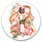 2 x Vinyl Stickers 10cm - Photographer Girl with Flowers Cool Gift #24007