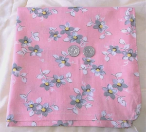 #2 Vtg Feed Sack Fabric/Quilt/Material Pink W/Gray & Yellow Flowers Still A Sack - Picture 1 of 5