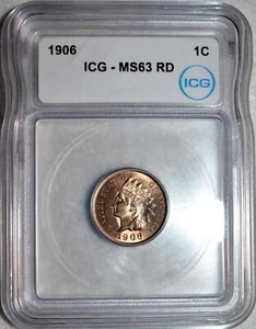 ICG MS-63 RD 1906 Indian Head Cent, Blazing, Well-Struck specimen. - Picture 1 of 2