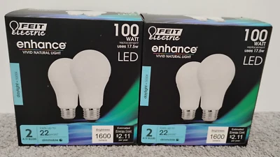 2  NEW Feit Electric Enhance 100W LED Bulbs A19 - Daylight 5000K - DIMMABLE. - Image 1 of 4