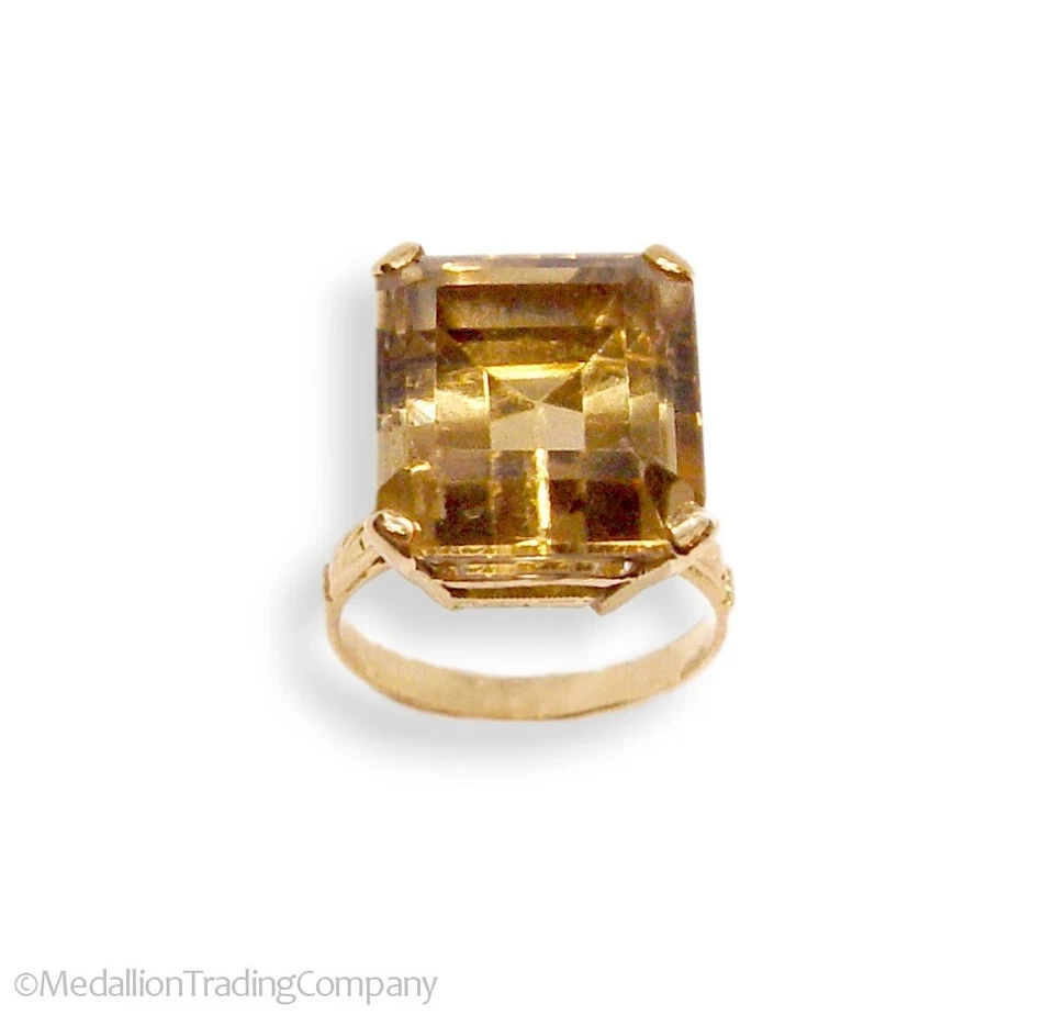Antiguo anillo de citrino marrón naranja rectangular de oro amarillo de 18k de 17,42 quilates talla 6 Foto 1 de 4
