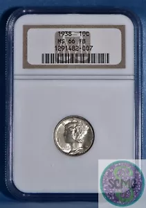 1938 Mercury Dime NGC MS 66 FB Original Toned Coin - Picture 1 of 9