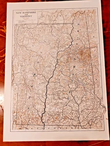 c1910 Emery Walker Map Print New Hampshire & Vermont United States Duotone USA - Picture 1 of 1