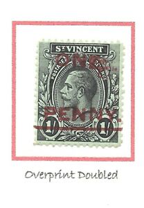 St Vincent 'One' doubled   SG121b 'One Penny' on 1/- black on green. CV £650