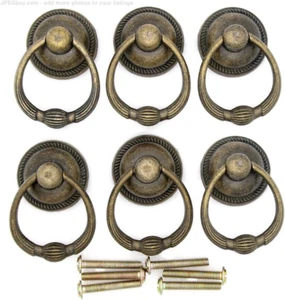 LXZ 6 Pcs Vintage Antique Brass Drop Ring Pulls -Drawer Ring Handles – Ring Pull - Picture 1 of 12