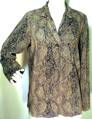 Chaqueta LAURA ASHLEY M Slinky Tejido de Viaje Marrón Dorado Piel de Serpiente Estampado de Animales Foto 1 de 4