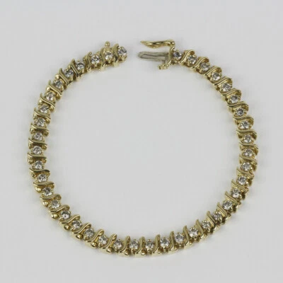 Pulseira de tênis de ouro amarelo 14k com elos "S" diamante 1,50 ct TDW, 6,5" - Imagem 1 de 2