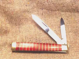 Classic Pocket Knife Doctor's Red Pakkawood & Brass Handles 2-440 Blades, 3-3/4" - Picture 1 of 8