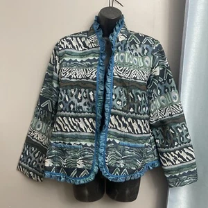 Vintage Alex Kim blue animal print Tapestry Jacket size PS - Picture 1 of 8