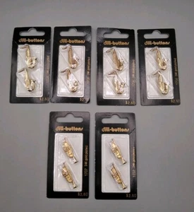 Dill-buttons 24K Gold Plated musical band saxophone trumpet button lot 6 packs - Picture 1 of 3