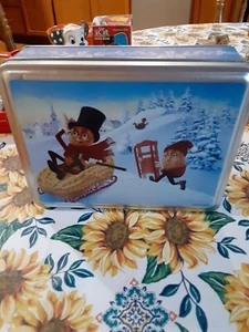 Vintage Planters Mr. Peanut Sledding Winter Scene Tin Sled Snow - Picture 1 of 5