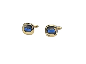 Shiny Gold-Plated Dark Blue Simulated Lapis Lazuli Gemstone Cufflinks - Picture 1 of 3