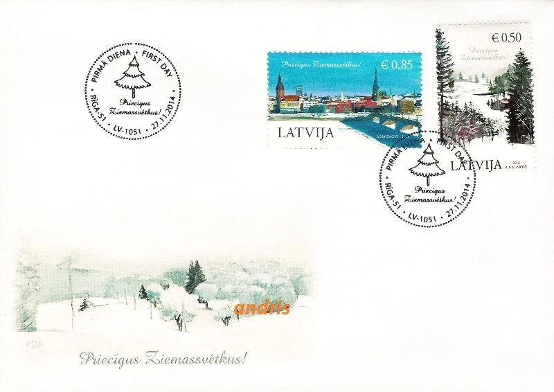 Latvia 2014 (21) Christmas - Paintings - Winter view - Riga (unaddressed fdc) - Image 1 of 1