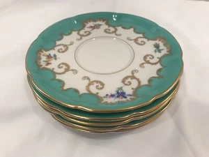 ROYAL BAYREUTH BAVARIA US ZONE SET OF 5 SAUCERS MINT GREEN W/Gold Trim - Picture 1 of 8
