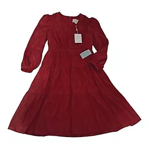 Gal Meets Glam Women's Annette Metallic Long Sleeve Midi Party Dress Ruby Red 8 - Picture 1 of 9