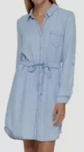 Tommy Hilfiger Chambray Long Roll Up Sleeve Tie Waist Shirt Dress! Size 10 NWT - Picture 1 of 8
