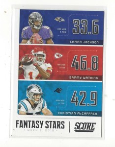 2020 Score Fantasy Stars #1 Lamar Jackson/Sammy Watkins/Christian McCaffrey 