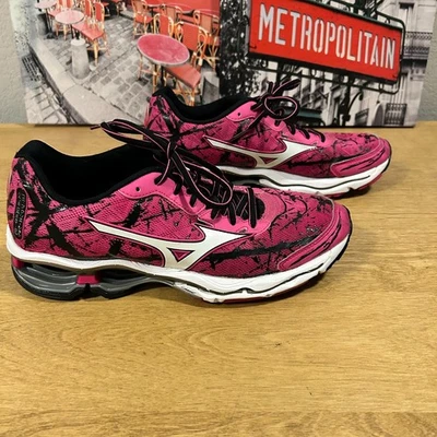 美津浓女式 Wave Creation 16 跑步鞋粉色和黑色 10 码 — 第 1/4 张图片