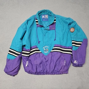 Vintage Charlotte Hornets Starter Jacket Mens XL NBA Pullover Puffer Half-Zip - Picture 1 of 23