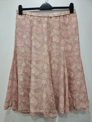 Pure Collection beige/pink floral print pure silk midi skirt size 18 - Image 1 of 4