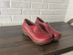 Spring Step L'Artiste Burbank Leather Women Clogs Sz 39 US 8-9 Comfort Red Shoes - Picture 1 of 16