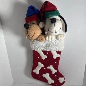 "Medias de Navidad de peluche para perro con 2 peluches mirando hacia fuera 21""" - Imagen 1 de 10